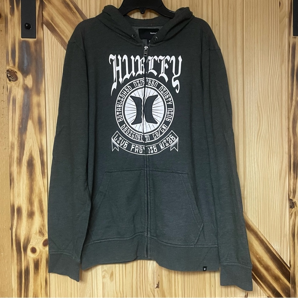 Hurley Olive Green Zip Up Hoodie Size Medium